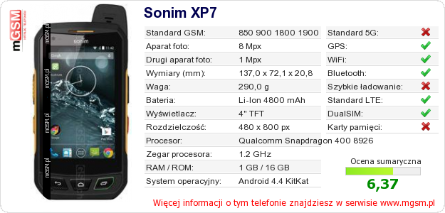 Dane telefonu Sonim XP7