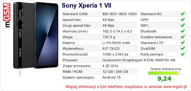 Dane telefonu Sony Xperia 1 VII