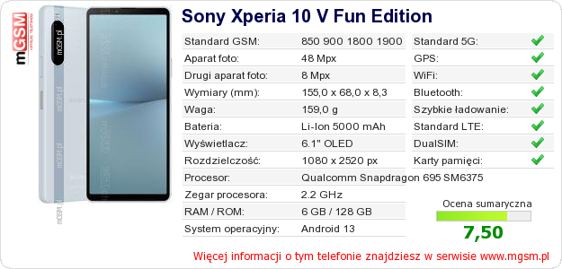 Dane telefonu Sony Xperia 10 V Fun Edition