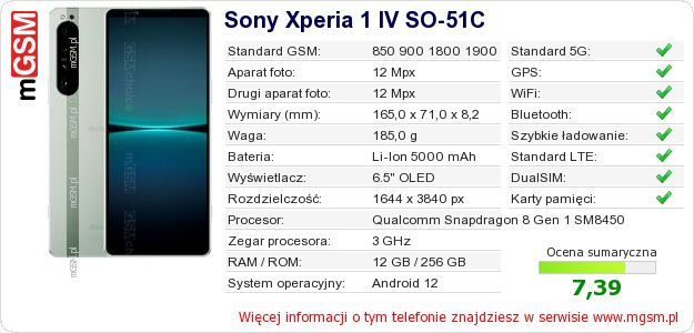 Dane telefonu Sony Xperia 1 IV SO-51C