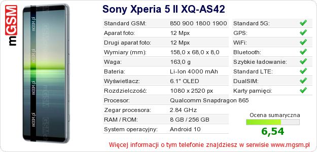 Dane telefonu Sony Xperia 5 II XQ-AS42