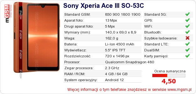 Dane telefonu Sony Xperia Ace III SO-53C