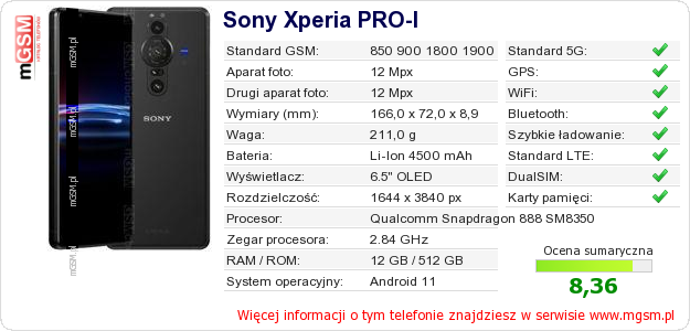 Dane telefonu Sony Xperia PRO-I