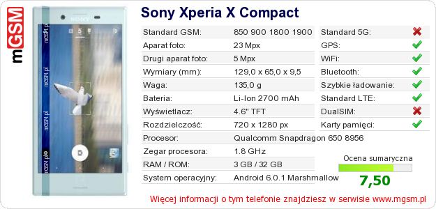 Dane telefonu Sony Xperia X Compact