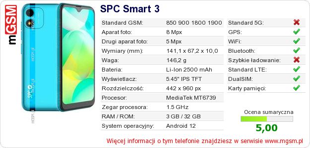 Dane telefonu SPC Smart 3