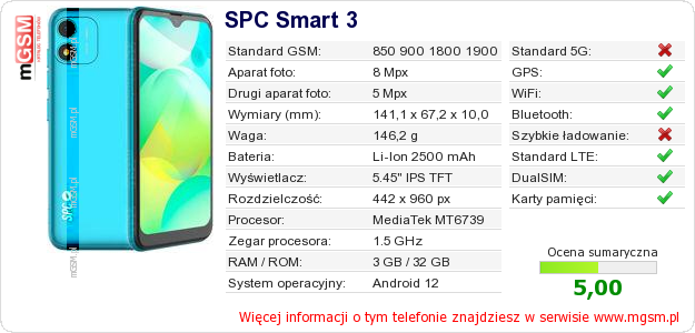 Dane telefonu SPC Smart 3