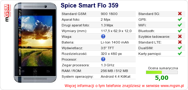 Dane telefonu Spice Smart Flo 359