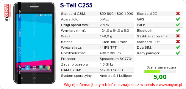 Dane telefonu S-Tell C255