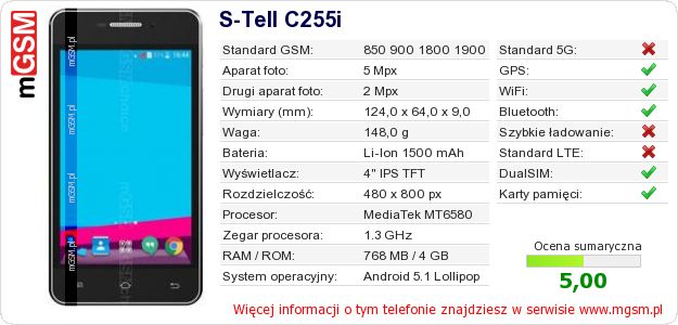 Dane telefonu S-Tell C255i Dane telefonu S-Tell C255i