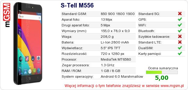 Dane telefonu S-Tell M556