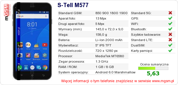 Dane telefonu S-Tell M577