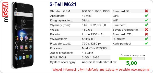 Dane telefonu S-Tell M621 Dane telefonu S-Tell M621