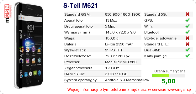 Dane telefonu S-Tell M621 Dane telefonu S-Tell M621