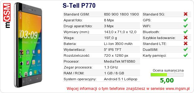 Dane telefonu S-Tell P770