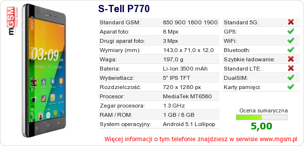 Dane telefonu S-Tell P770