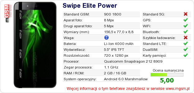 Dane telefonu Swipe Elite Power