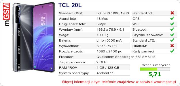 Dane telefonu TCL 20L