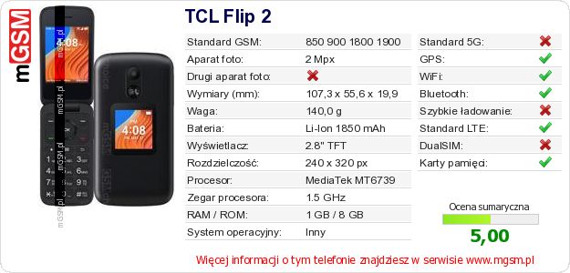 Dane telefonu TCL Flip 2