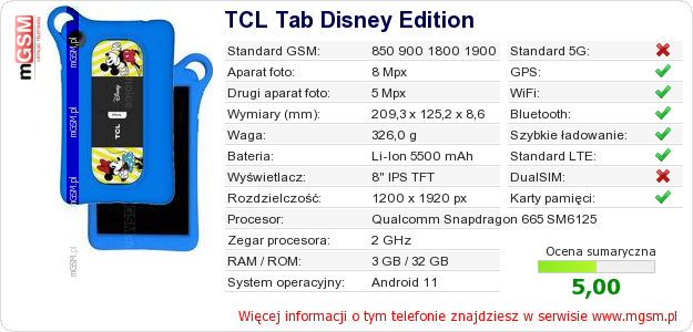 Dane telefonu TCL Tab Disney Edition