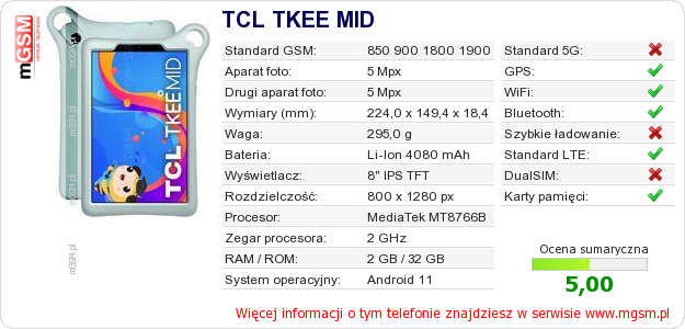 Dane telefonu TCL TKEE MID