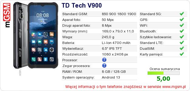 Dane telefonu TD Tech V900