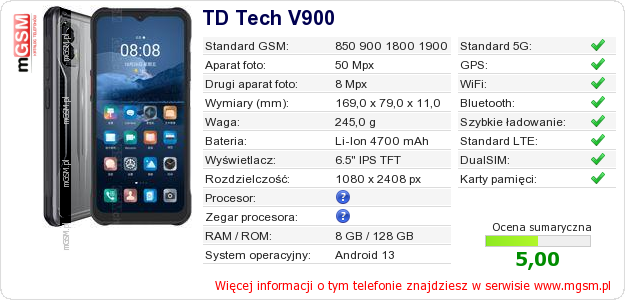 Dane telefonu TD Tech V900