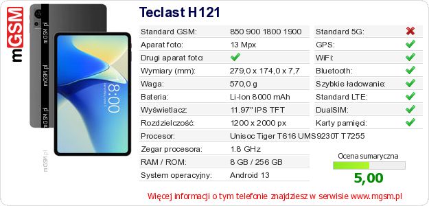Dane telefonu Teclast H121 Dane telefonu Teclast H121