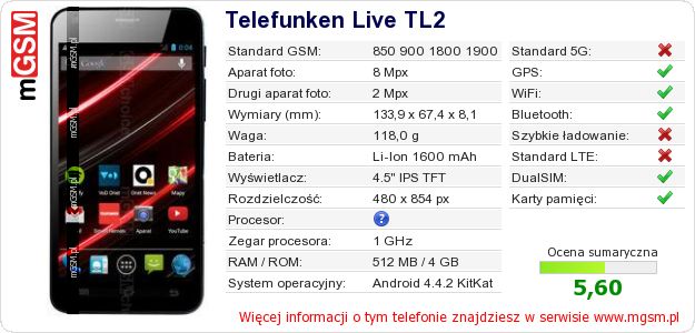 Dane telefonu Telefunken Live TL2