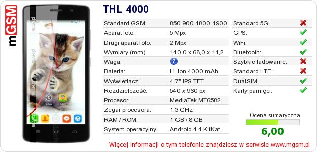 Dane telefonu THL 4000 Dane telefonu THL 4000