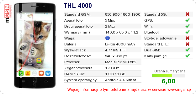 Dane telefonu THL 4000 Dane telefonu THL 4000