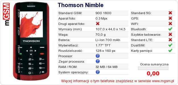 Dane telefonu Thomson Nimble