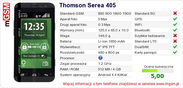 Dane telefonu Thomson Serea 405