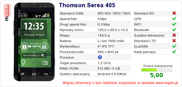 Dane telefonu Thomson Serea 405