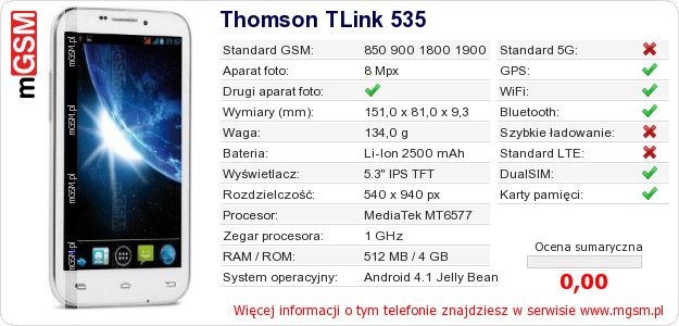 Dane telefonu Thomson TLink 535