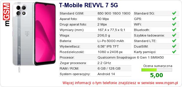 Dane telefonu T-Mobile REVVL 7 5G
