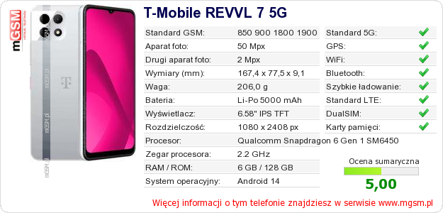Dane telefonu T-Mobile REVVL 7 5G