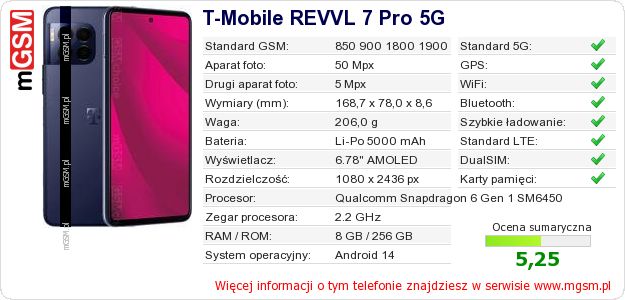 Dane telefonu T-Mobile REVVL 7 Pro 5G