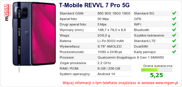 Dane telefonu T-Mobile REVVL 7 Pro 5G