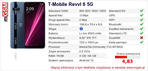 Dane telefonu T-Mobile Revvl 6 5G
