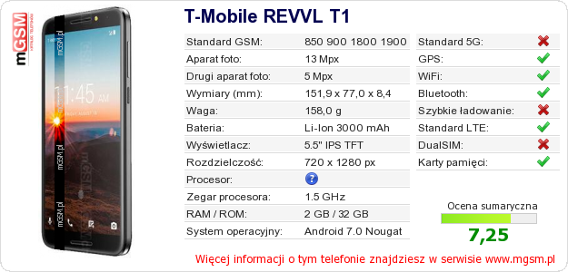 Dane telefonu T-Mobile REVVL T1