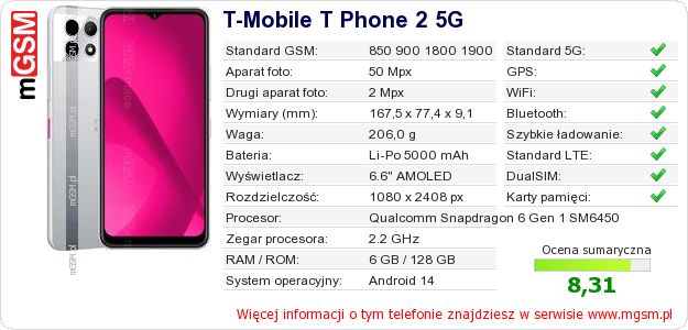 Dane telefonu T-Mobile T Phone 2 5G
