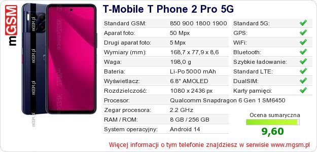 Dane telefonu T-Mobile T Phone 2 Pro 5G Dane telefonu T-Mobile T Phone 2 Pro 5G