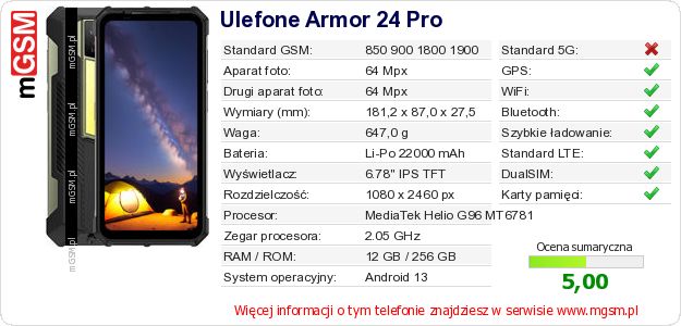 Dane telefonu Ulefone Armor 24 Pro Dane telefonu Ulefone Armor 24 Pro