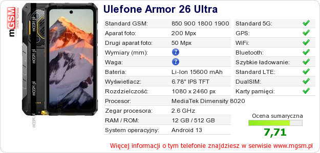Dane telefonu Ulefone Armor 26 Ultra