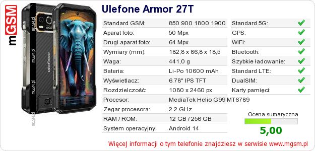 Dane telefonu Ulefone Armor 27T