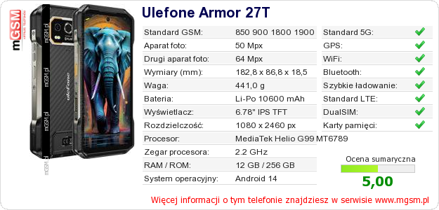 Dane telefonu Ulefone Armor 27T