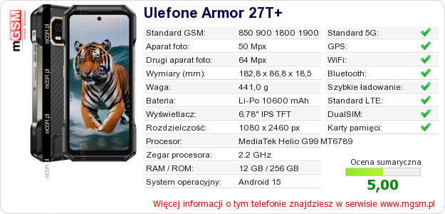 Dane telefonu Ulefone Armor 27T+