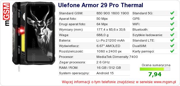 Dane telefonu Ulefone Armor 29 Pro Thermal