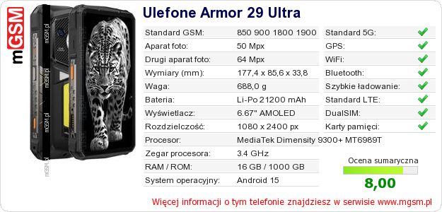 Dane telefonu Ulefone Armor 29 Ultra Dane telefonu Ulefone Armor 29 Ultra