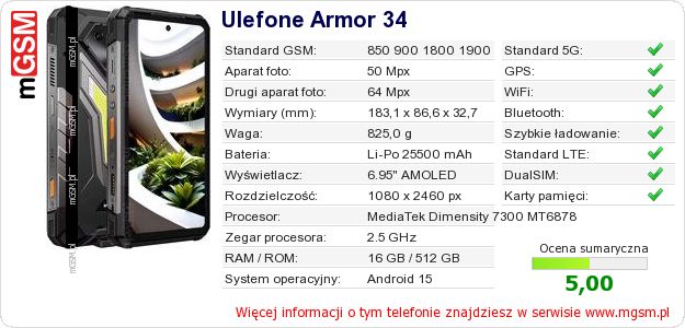 Dane telefonu Ulefone Armor 34 Dane telefonu Ulefone Armor 34